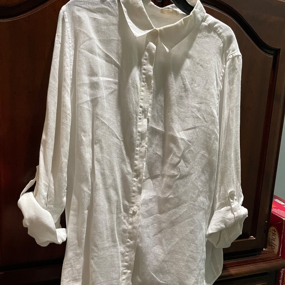 White Linen Shirt with Tab Sleeves